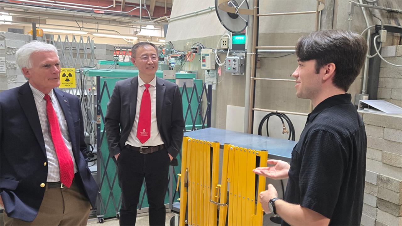 Congressman Bob Latta (L), Dr. L. Raymond Cao (M), and Ohio State graduate student Luke Shoen (R).